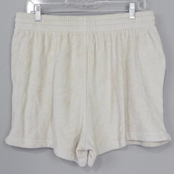 Everlane Terry Cloth Knit Shorts Size L Cream Pink Beige Pull On Pockets - Picture 3 of 7